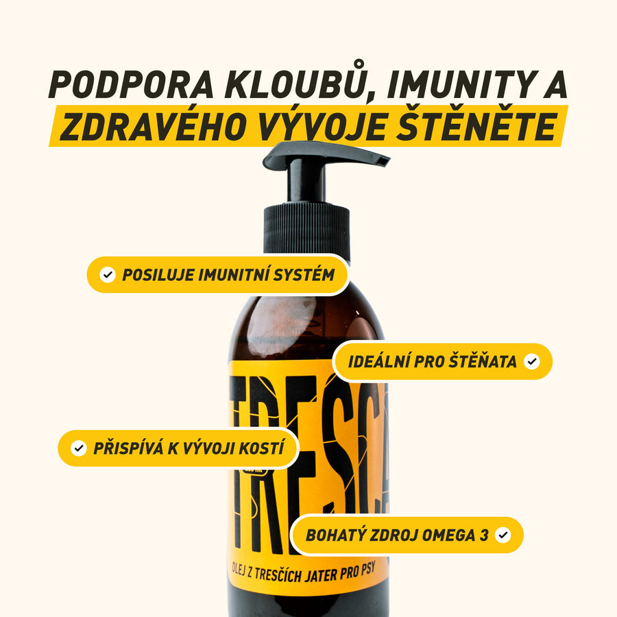 Tresčák | 100% olej z tresčích jater pro správný růst štěňat, ostrý zrak a zdravé klouby